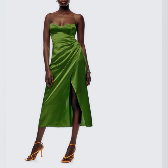 reformation marguerite silk midi dress in palm green | size 10 - Picture 2 of 9